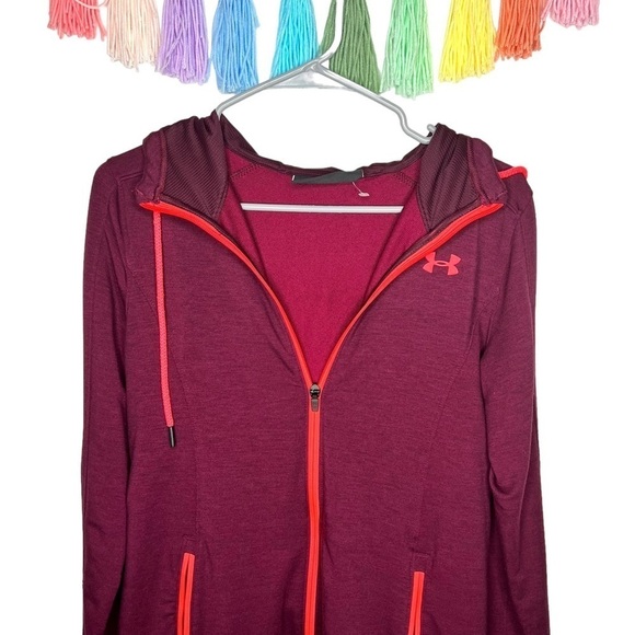 Under Armour Crimson Coral Full Zip Up Hooded Sweatshirt Athletic Jacket Small - Picture 2 of 15
